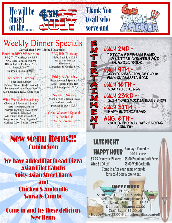 Read more about the article July Schedule and Schedules – Longboard Restaurant