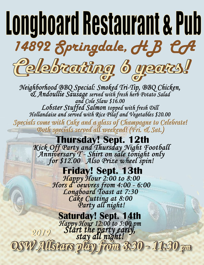 Read more about the article 6 Year Anniversary Party at Longboard Northside Starts Sept. 12th
