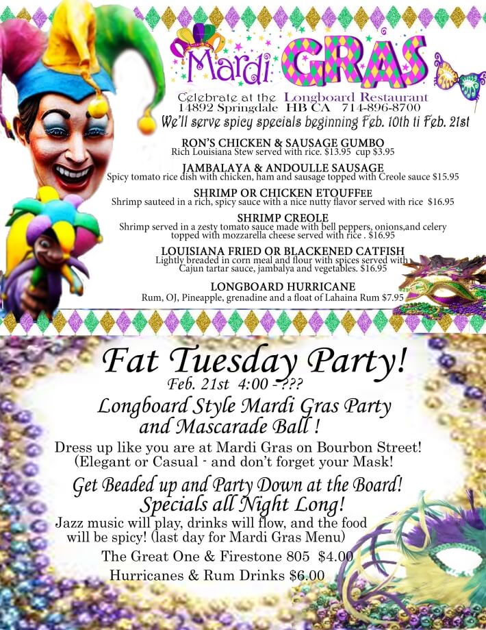 Spring Fat Tuesday Mardi Gras 2023 The Longboard Restaurant and Pub