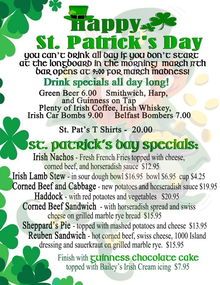 Read more about the article St Patrick’s Specials Menu